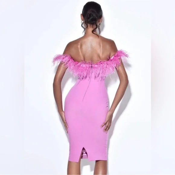 Chic Strapless Pink Feather Dress - Picture 3 of 3